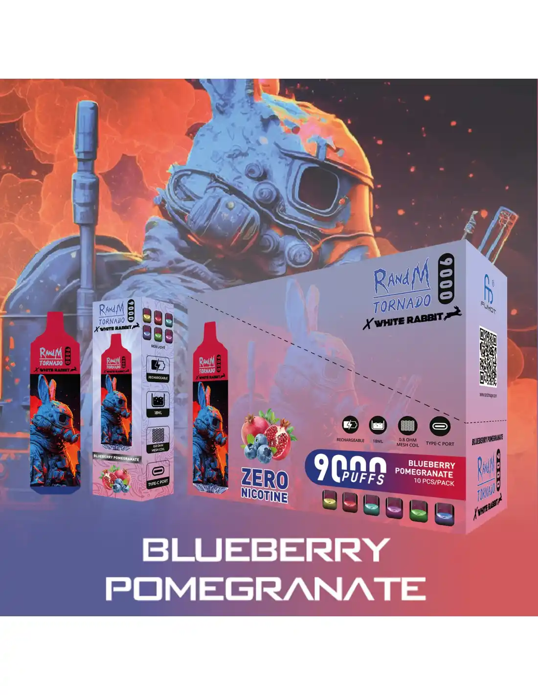 Blueberry Pomegranate – RandM TORNADO & White Rabbit – 9000 puffs - Image 2